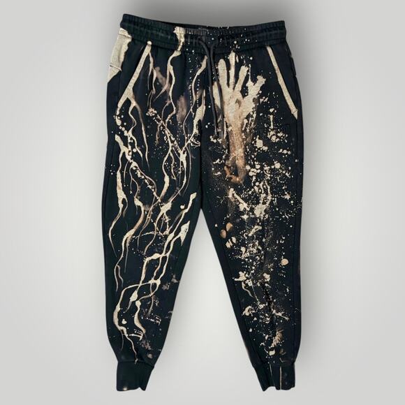 PUMA UPYCLED STREET BLEACH DYE JOGGER SWEATPANTS BLACK WHITE MEDIUM - Picture 2 of 7